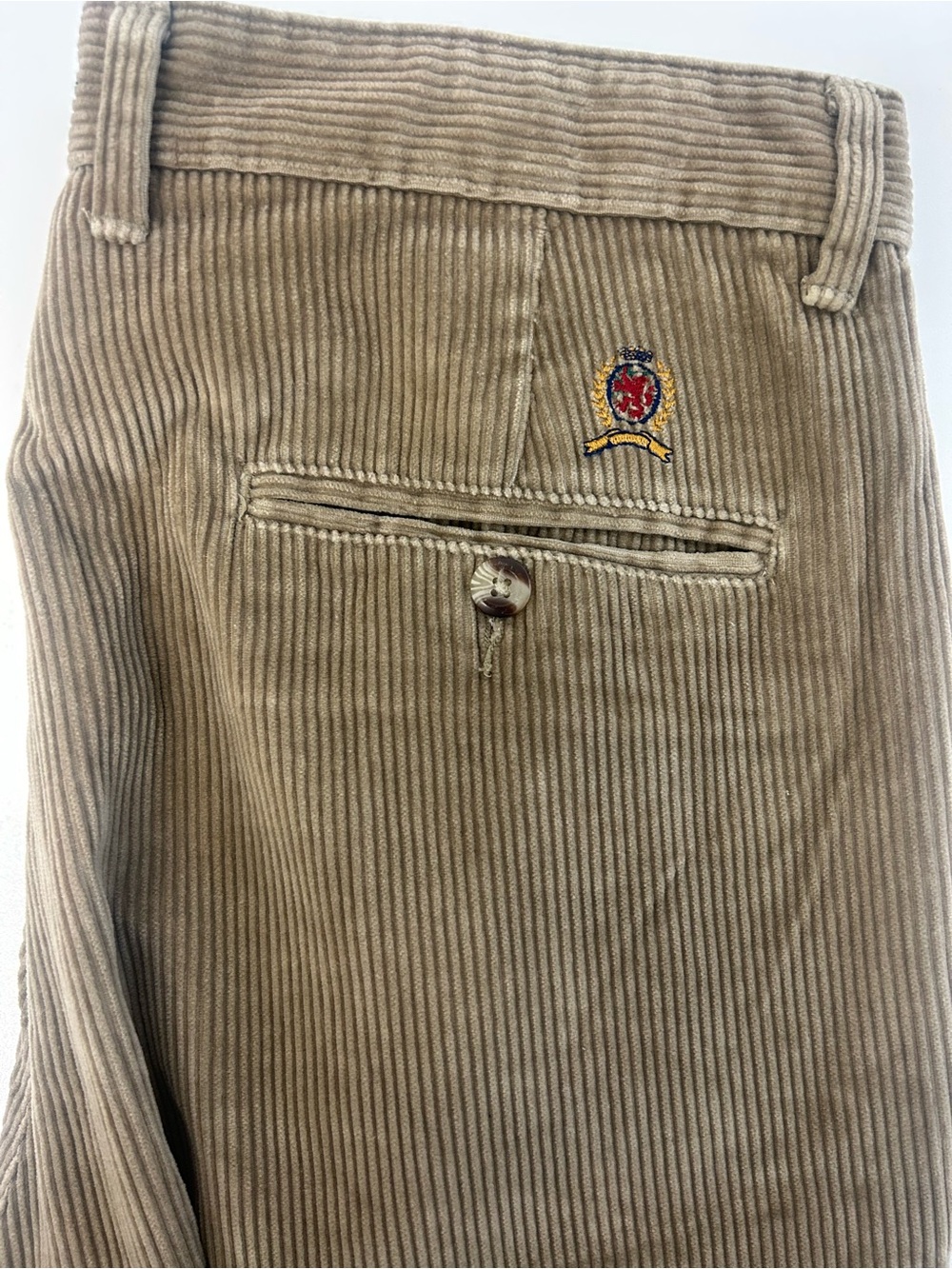 Tommy Hilfiger Tan Corduroy Pants with Crest Embroidery